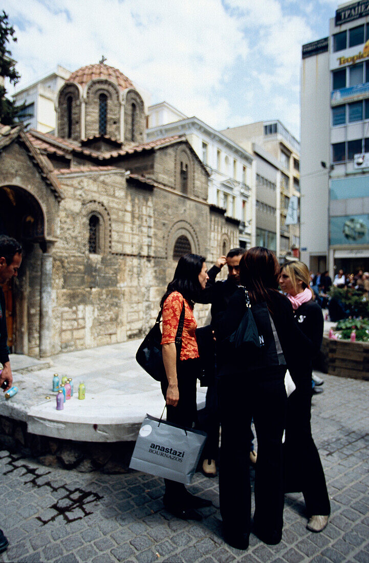 Shopping, Ermou Street, Kapnikarea Church, Plaka Athens, Greece