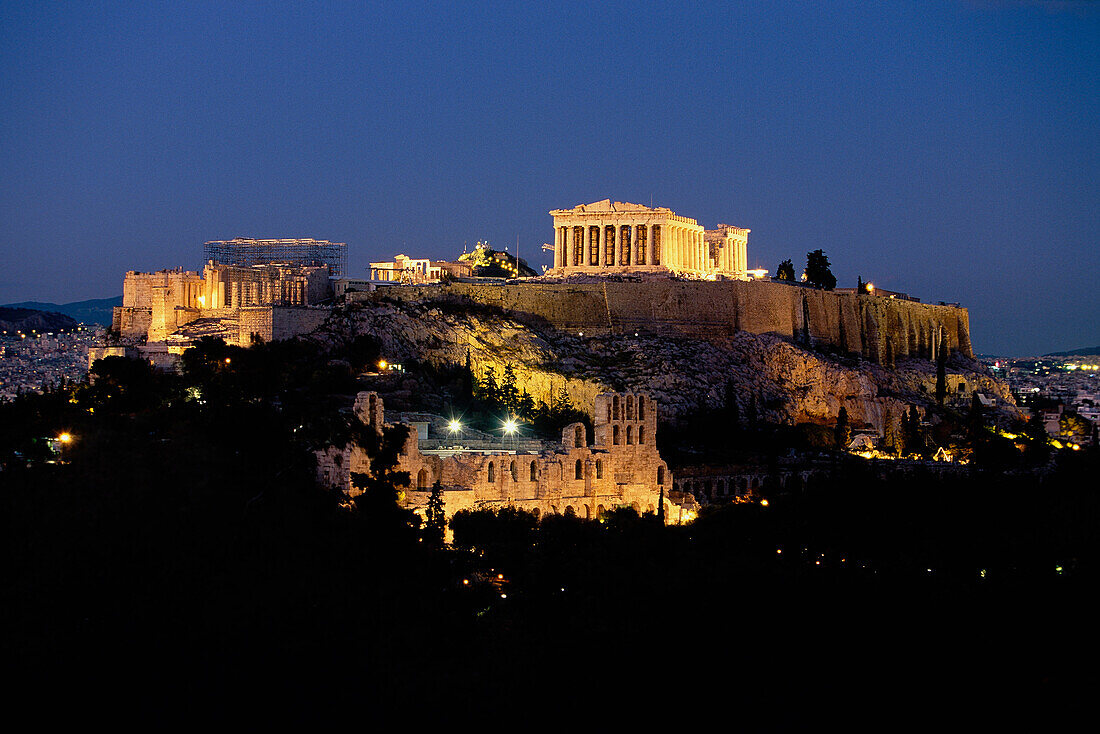 Acropolis, View f. Philopappos Hill, Athens, Greece
