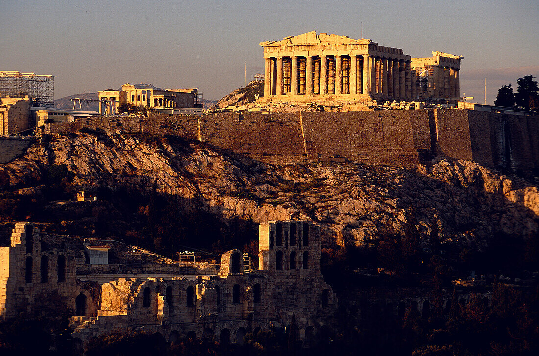 Parthenon und Acropolis, Blick von Philopappos Hill, Athen, Griechenland