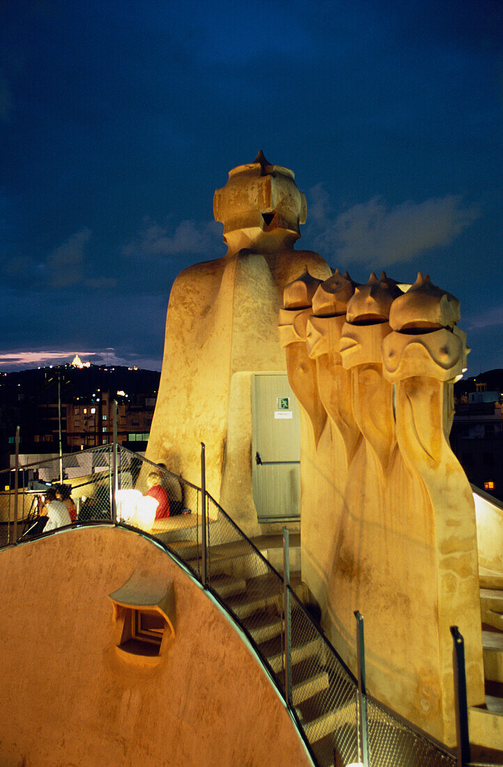 Chimneys Casa Mila Barcelona, Chimneys at the roof of Casa Mila, La Pedrera, Barcelona, Catalonia, Spain