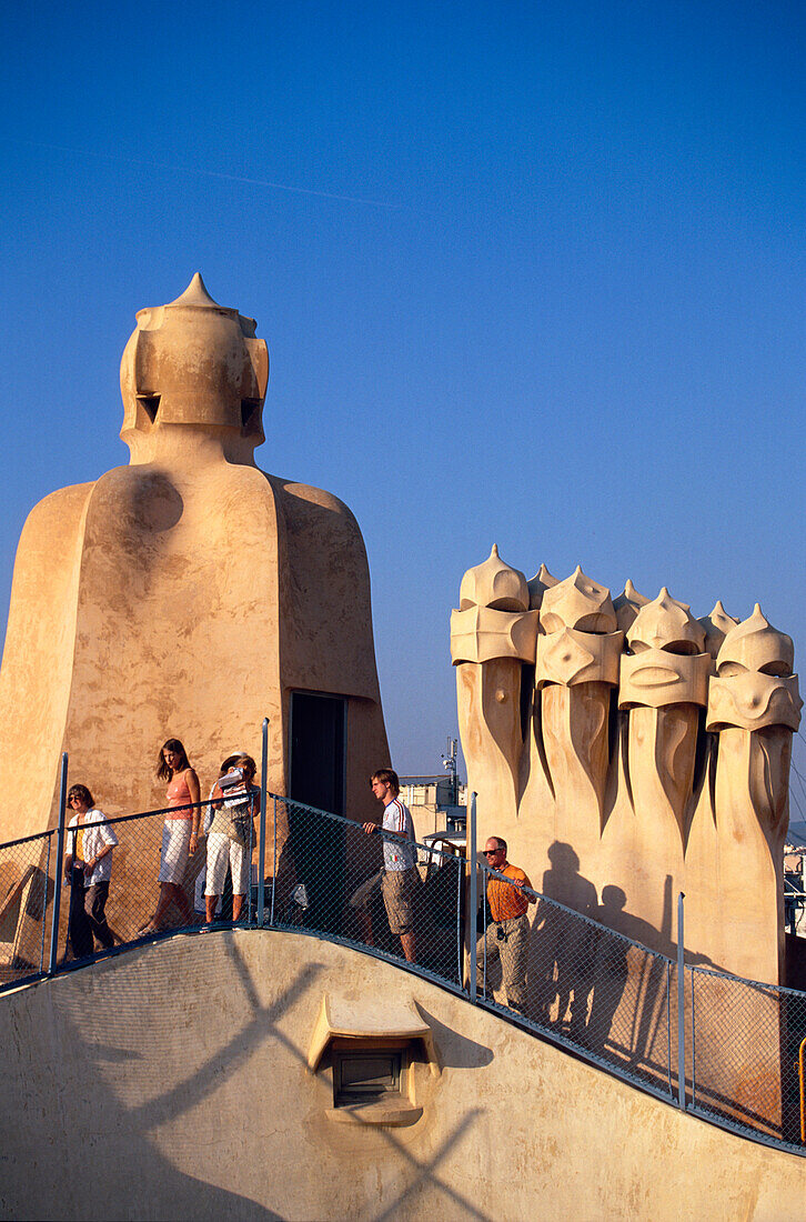 Chimneys Casa Mila Barcelona, Chimneys at the roof of Casa Mila, La Pedrera, Barcelona, Catalonia, Spain