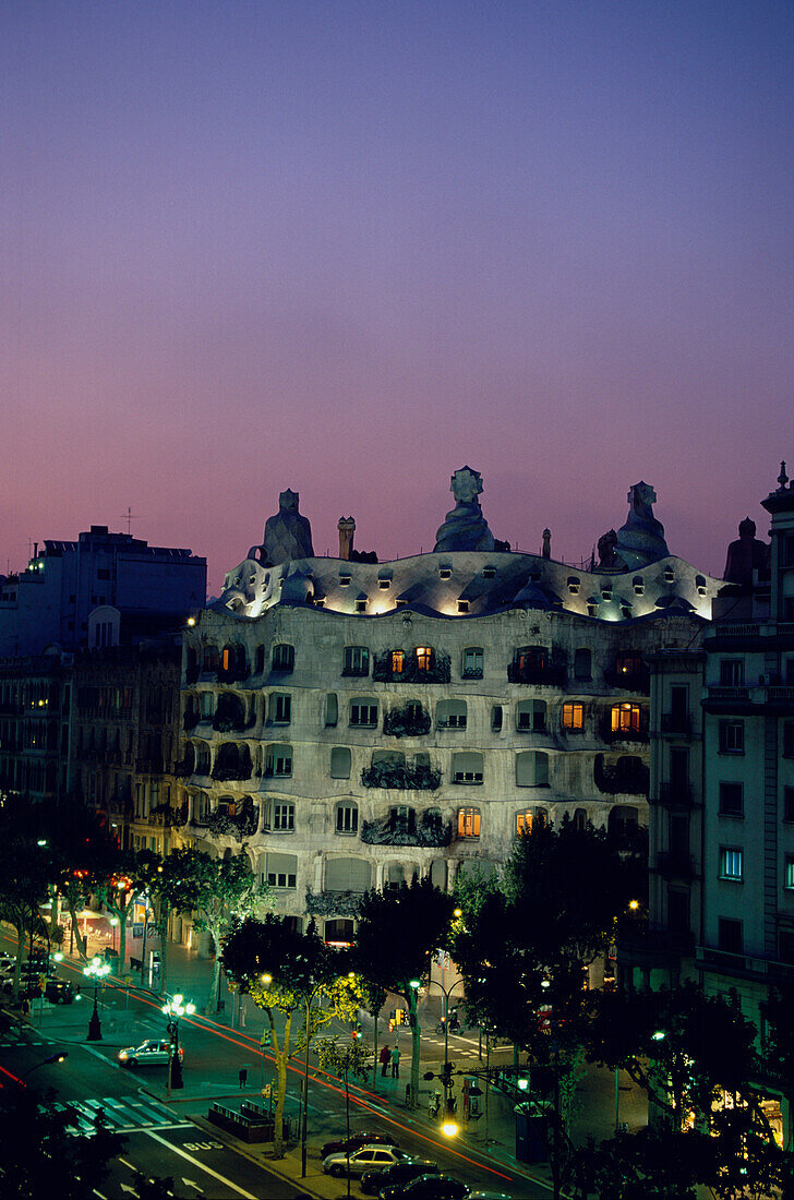 Casa Mila Night Facade Barcelona, Casa Mila, La Pedrera, Barcelona, Catalonia, Spain