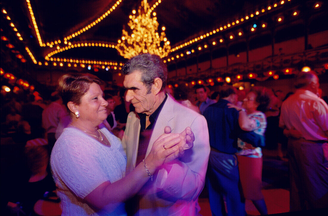 Older couples dancing the Cha-Cha at the Paloma Club in Raval, Barcelona, Catalonia, Spain