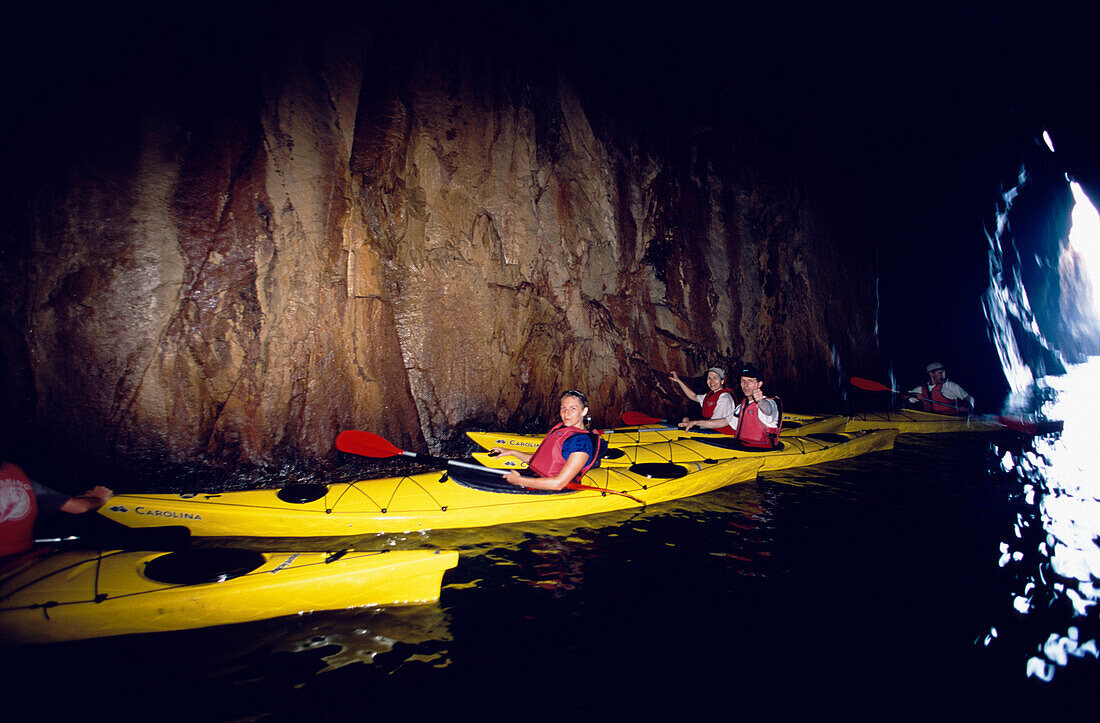 Kajak Cave Costa Brava, Boattrip, Cova D«en Gispi in Llafranc, Calella de Palafrugell, Costa Brava, Catalonia, Spain