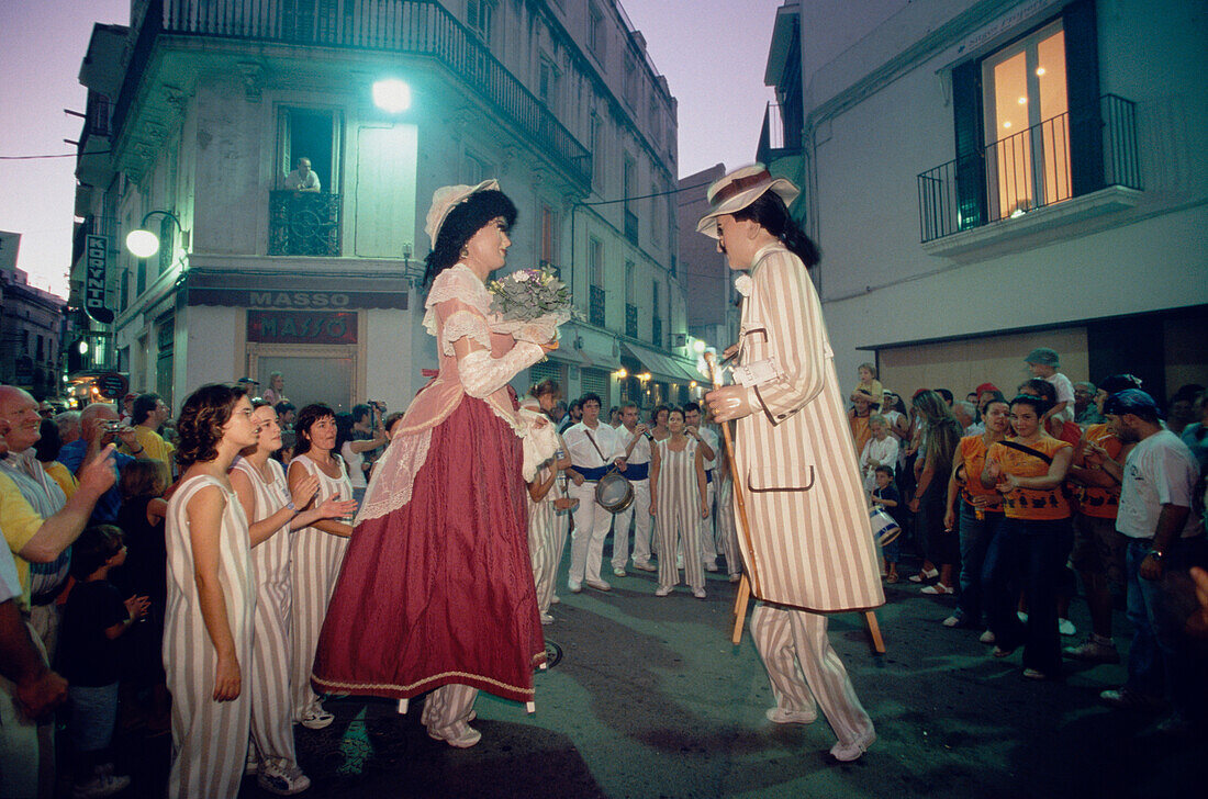 Procession of giants at the Festa del Santa Tecla, Sitges, Costa de Garraf, Catalonia, Spain