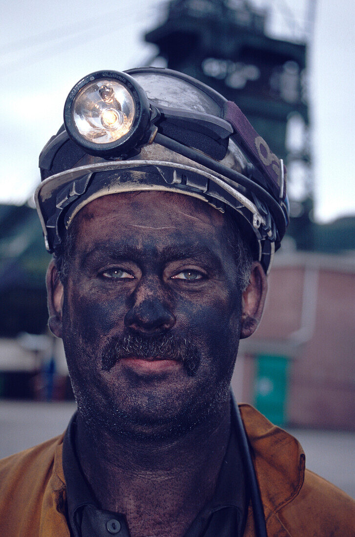 Portrait eines Minenarbeiters, Tower Colliery deep mine, Hirwaun Glamorgan, Wales, Grossbritannien, Europa