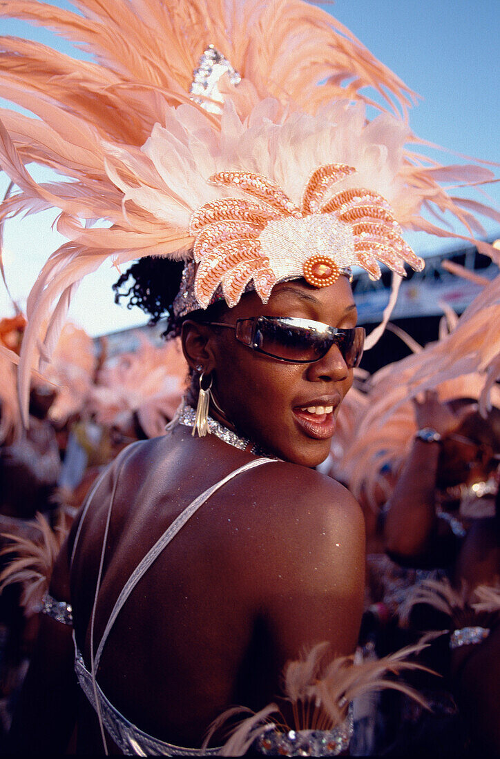 Woman in Carneval costume at Mardi Gras, Port of Spain, Trinidad and Tobago, Caribbean