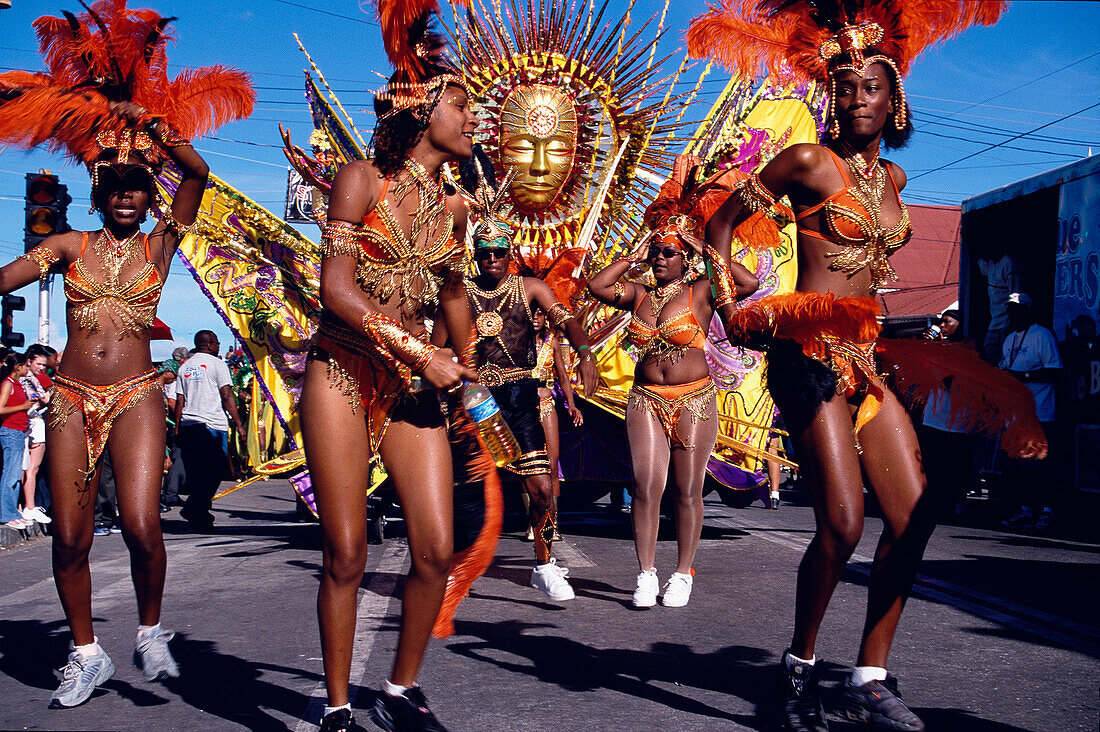 Women in costumes dancing at Mardi Gras, Carnival, Port of Spain, Trinidad