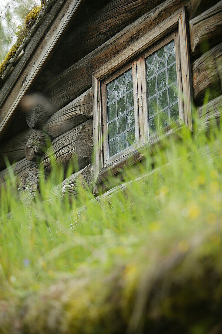 Window, Farmhouse, Open Air Museum Maihaugen, Lillehammmer, Oppland, Norway