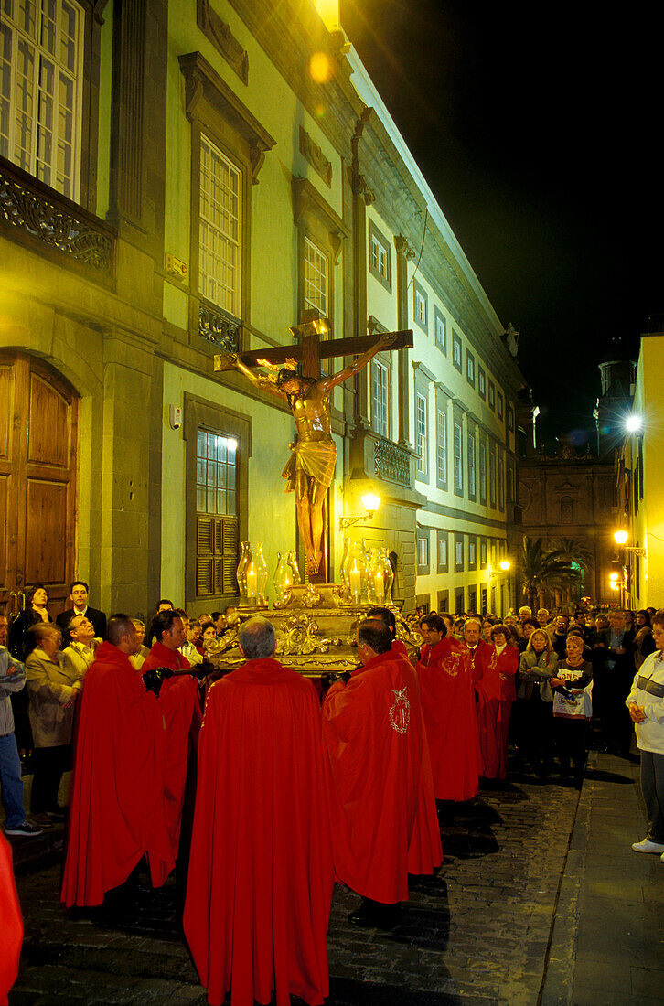 Praying at the Easter Prozession, Semana Santa, Las Palmas, Gran Canaria, Canary Islands, Spain