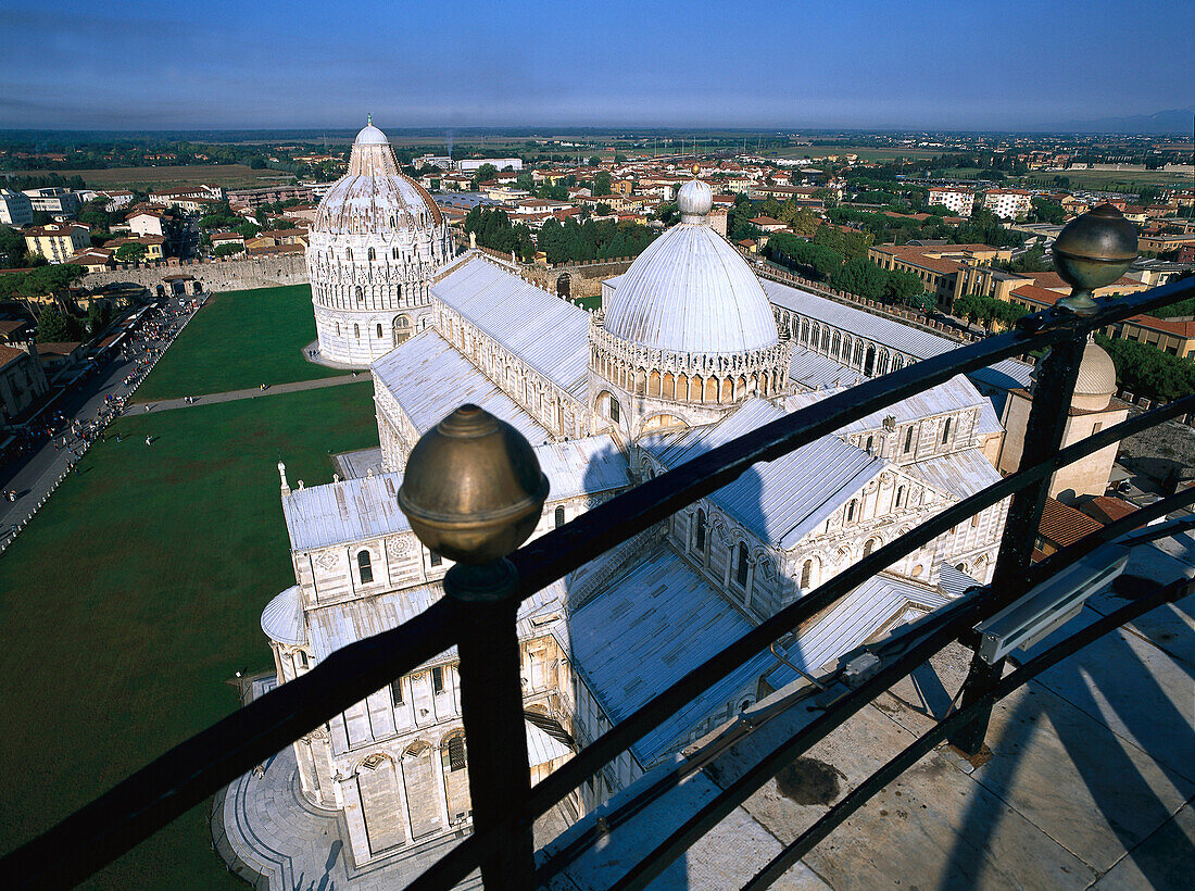 View from Leaning Tower to Cathedral, Pisa, Tuscany, Italy