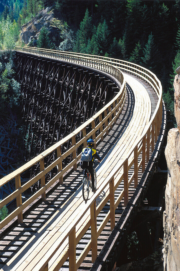 Fahrradfahrer, Kettle Railway Trail, British Columbia, Kanada