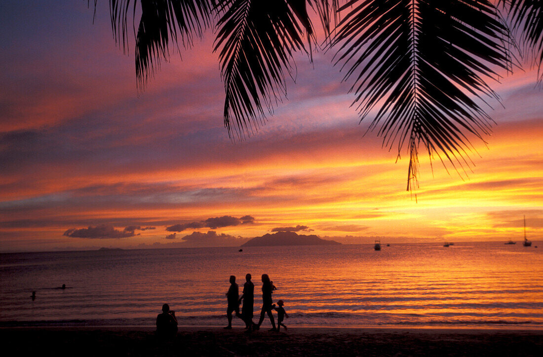 Sunset, beach, Beau Vallon, Mahe, Seychelles