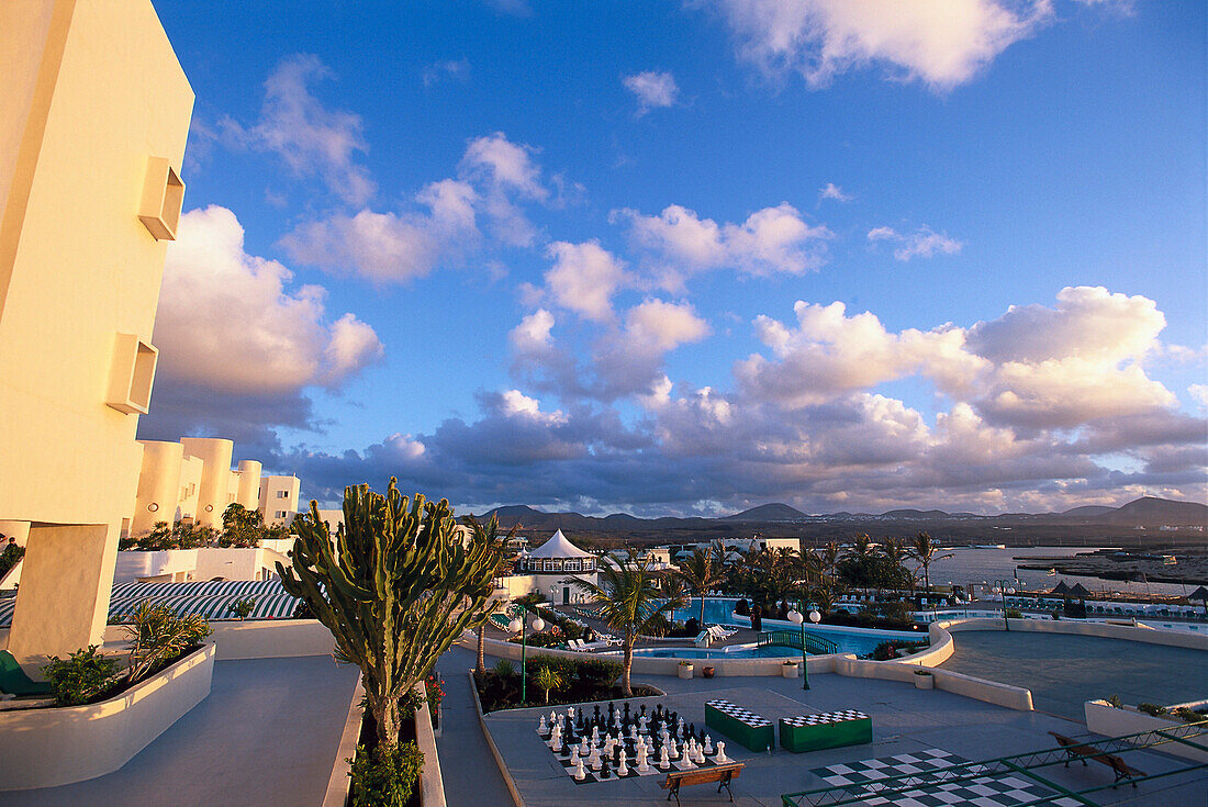 Pool area at sunset, Club La Santa, Lanzarote, Canary Islands, Spain