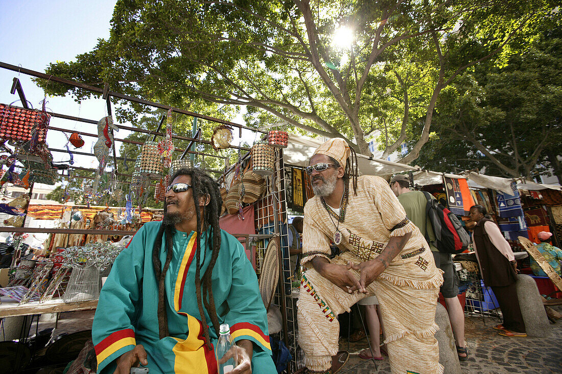 Trevor and Gavin, Two men with dreadlocks, Rastafari, at the Pan African market, Cape Town, Western Cape, South Africa, Africa