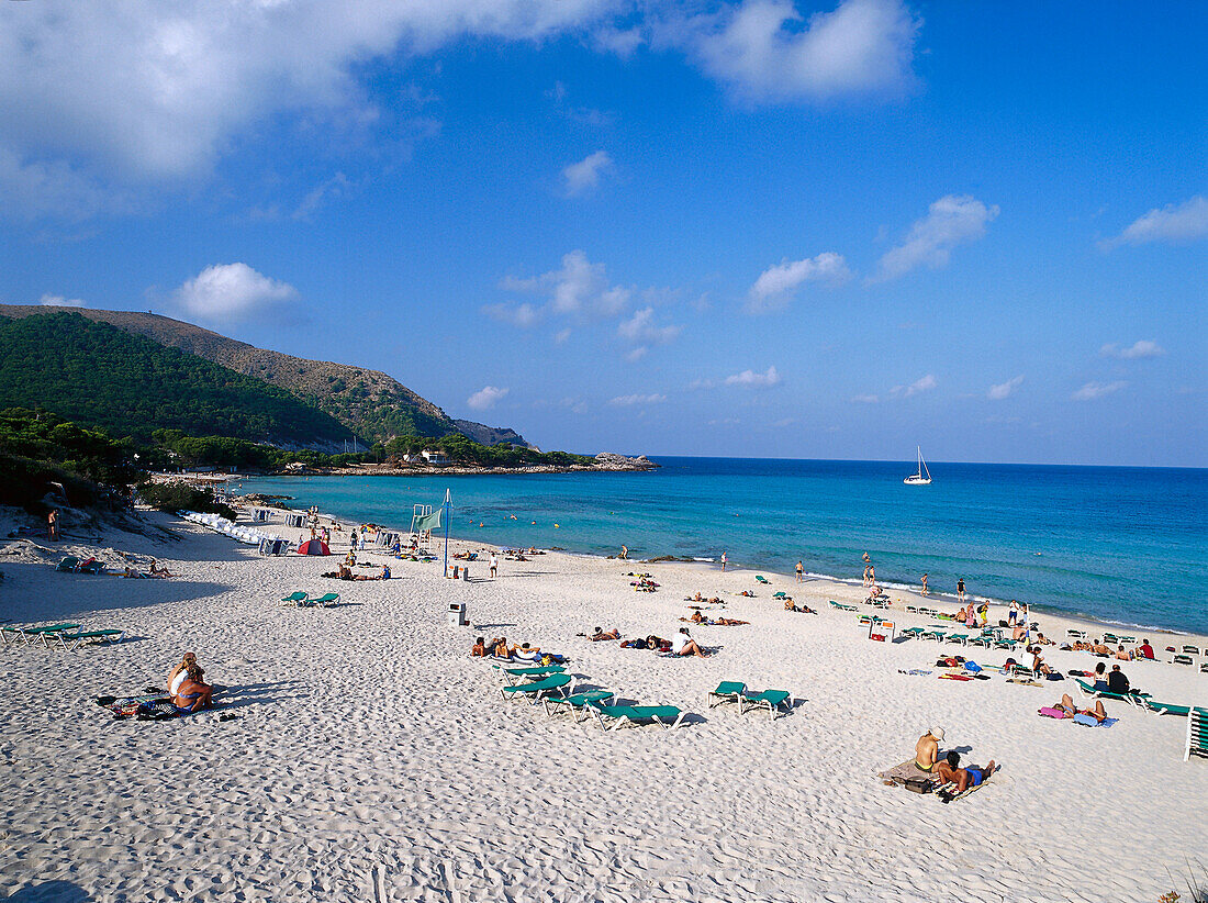 Beach life at Cala Guyá, Cala Agulia, Cala Ratjada, Majorca, Spain