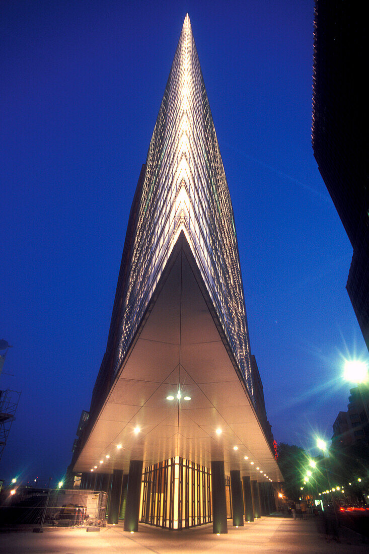 Illuminated Daimler Chrysler Building at night, Potsdamer Platz, Berlin, Germany, Europe