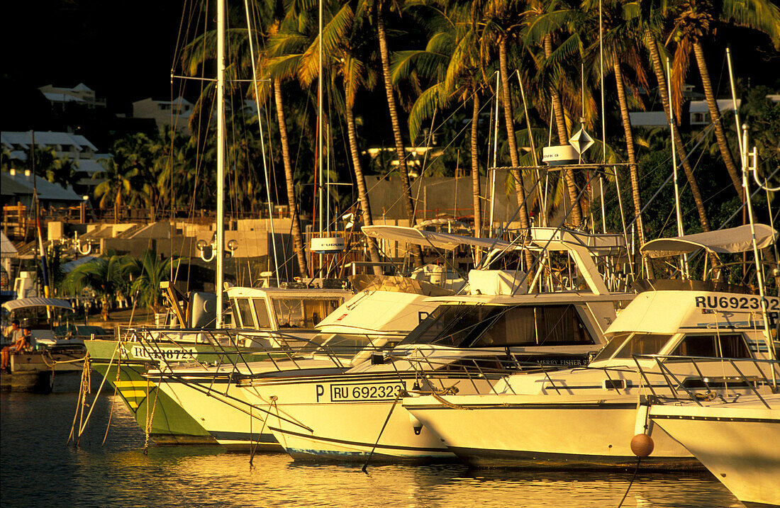 Boats in the harbour of St Gilles, La Réunion, Indian Ocean