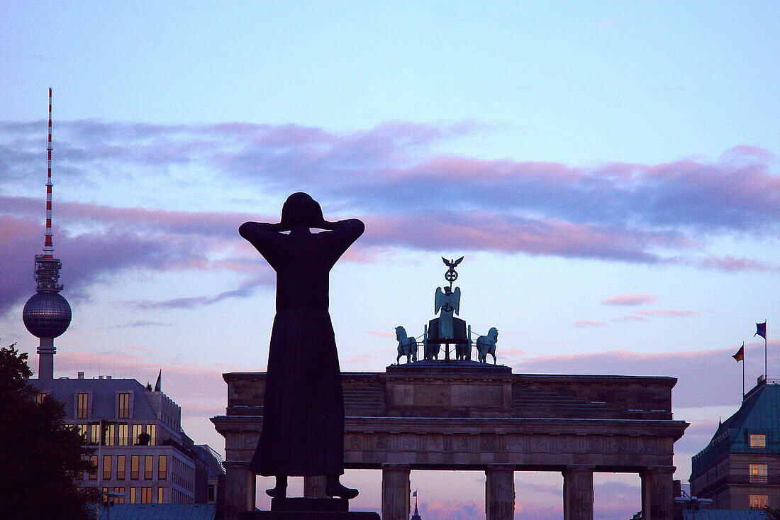 Brandenburg Gate and television tower, Berlin, Germany