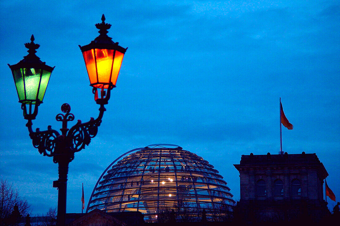 Reichstag dome behind lantern, berlin, germany