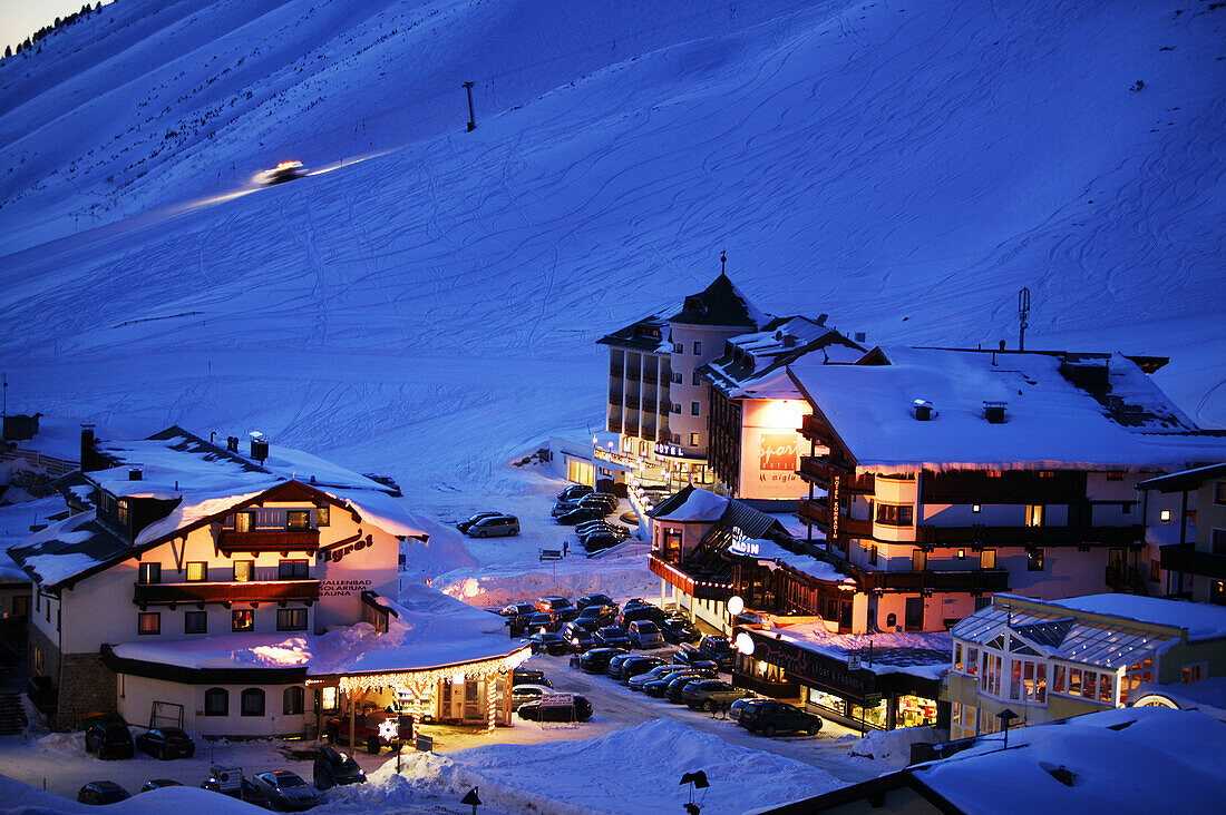 View of Kuehtai in the evening, Winter ski resort Kuehtai, Tyrol, Austria