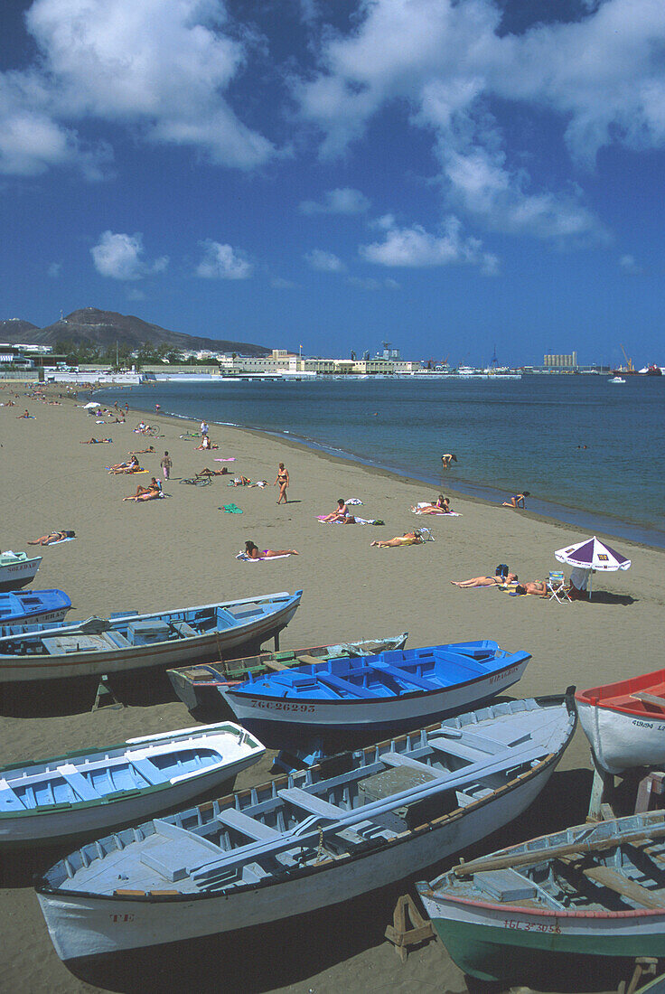 Playa las Alcaravaneras, Boote, Las Palmas de Gran Canaria Gran Canaria, Kanarische Inseln