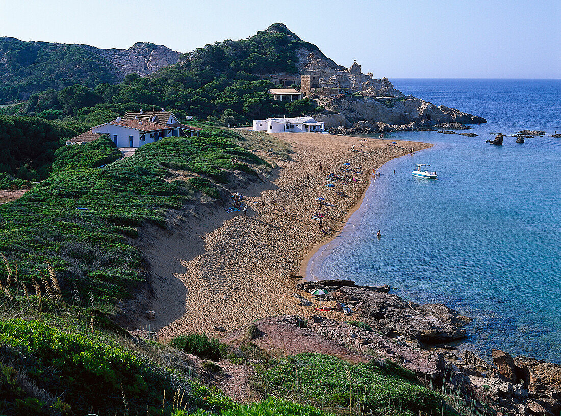 Coastal landscape and bay, Cala Pregonda, Minorca, Spain
