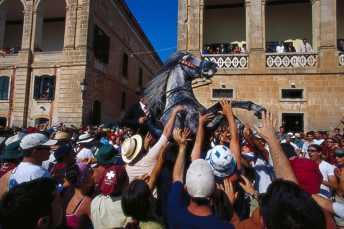 Traditional horse dance of the Menorcan horses, Jaleo, Ciutadella, Minorca, Spain