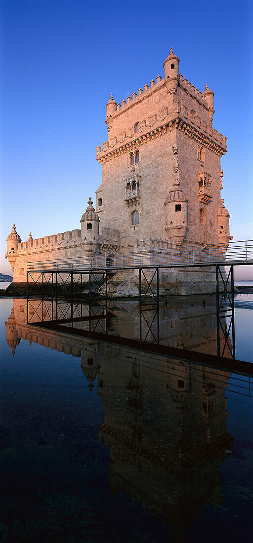 The tower Torre de Belem at the river Tejo, Lisbon, Portugal, Europe