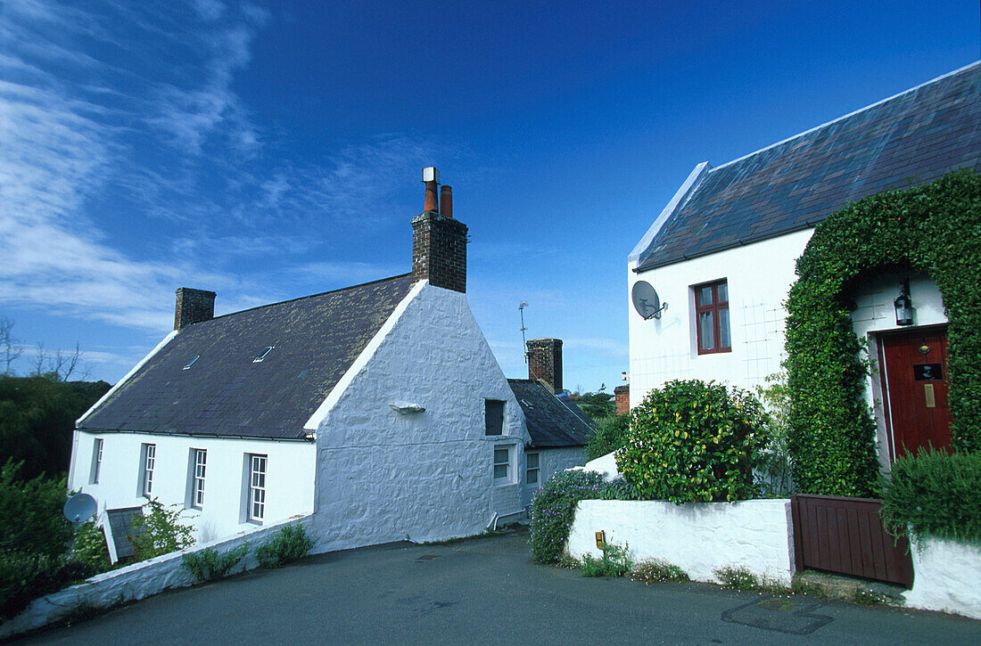 Typical houses in the village of Le Variouf, Guernsey, Channel Islands, United Kingdom