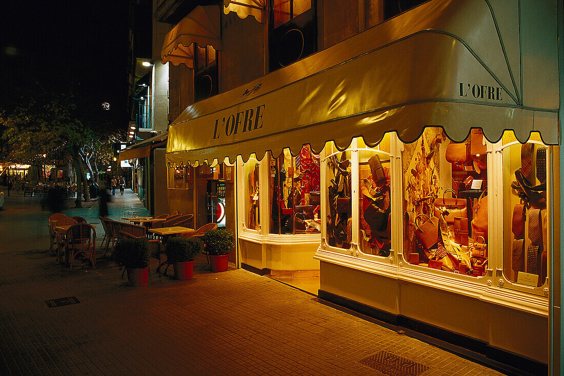 Shop selling leather clothes, Passeig d' es Born, Palma de Mallorca Mallorca, Spain