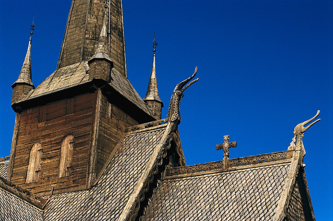 Nahaufnahme einer Kirche, Holzkirche, Church, Lom, Oppland, Norwegen