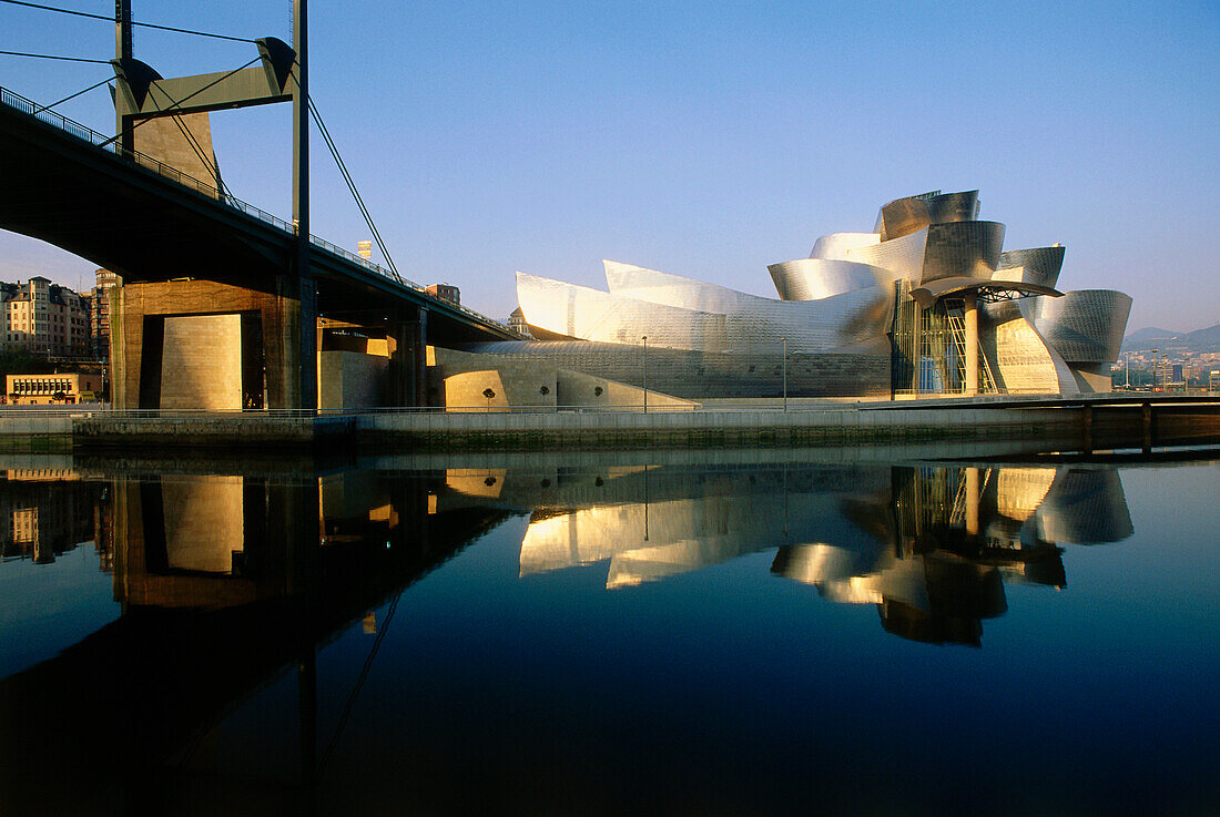 Guggenheim Museum in Bilbao von Architekt Frank Gehry, Nervión Fluss, Bilbao, Provinz Vizcaya, Baskenland, Spanien