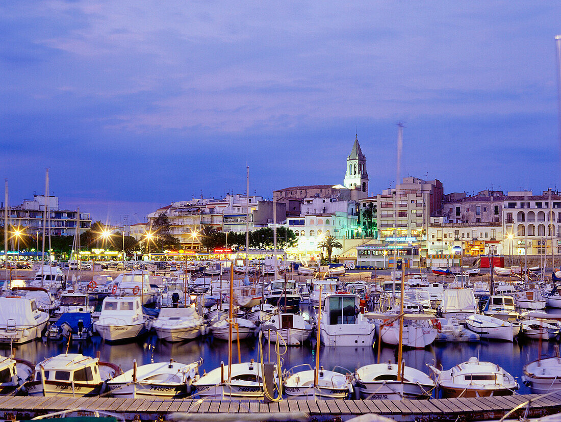 Townscape with marina, harbour, Palamós, Costa Brava, Province of Girona, Catalonia, Spain