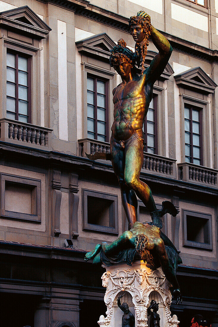 Perseus holding aloft the head of the Gorgon, Facade Uffizi, Loggia dei Lanzi, Florence, Tuscany, Italy