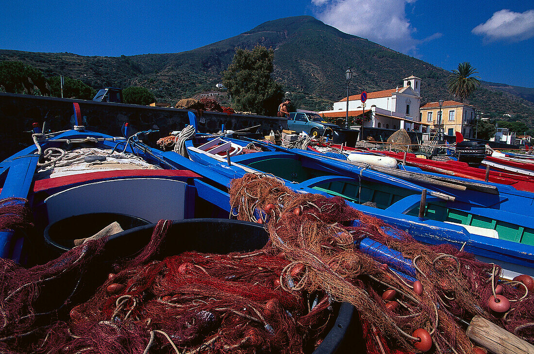 Fishing boats, Lingua, Salina, Lipari Islands, Italy