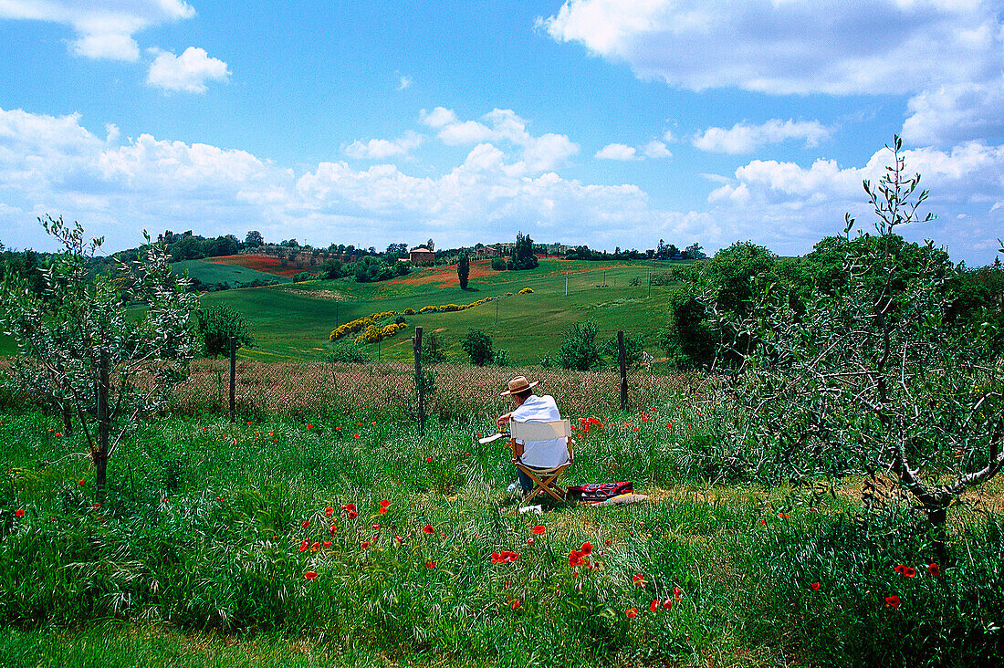 Landscapist, landscape near Montepulciano, Tuscany, Italy