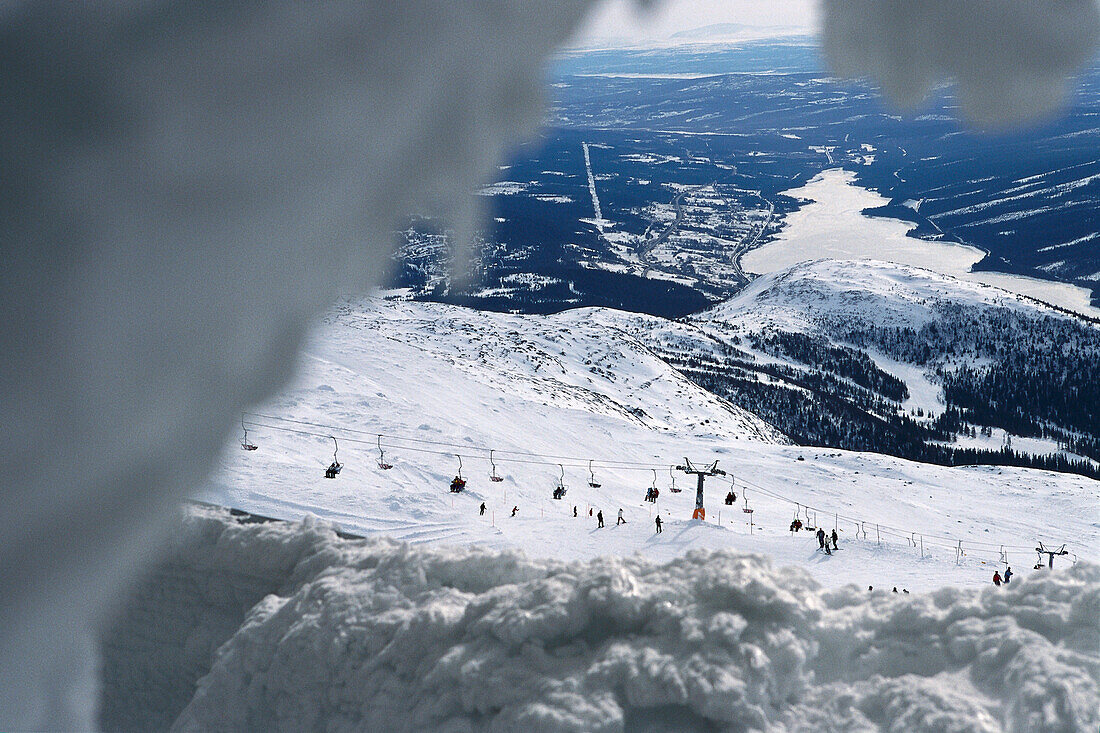 Panoramic view from Areskutan, Ski slope and Are Lake Are, Sweden