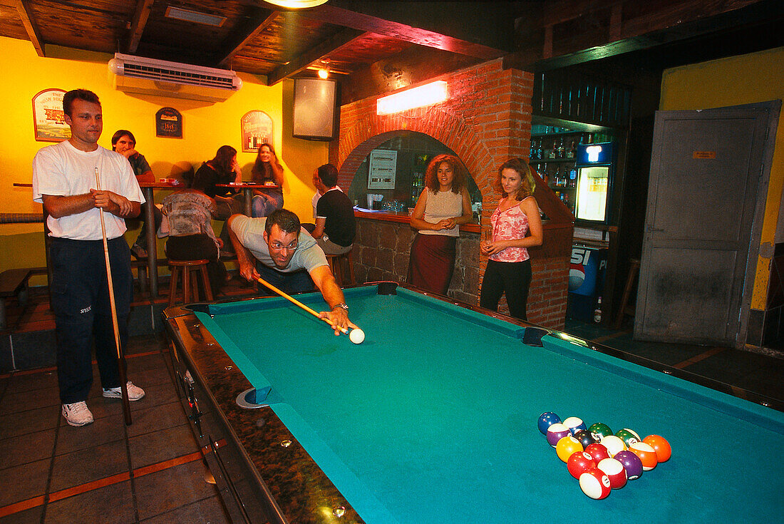 Playing Billard, Pub, La Laguna, Tenerife, Canary Islands, Spain