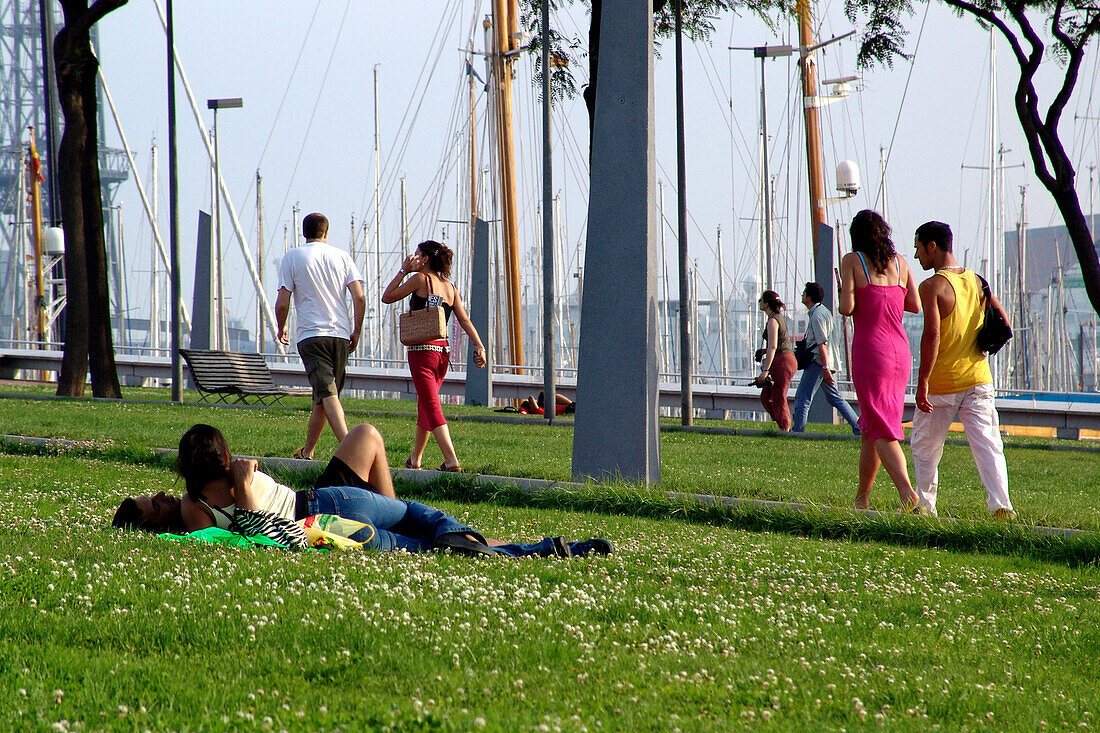 Park at port Vell, Barcelona, Spain