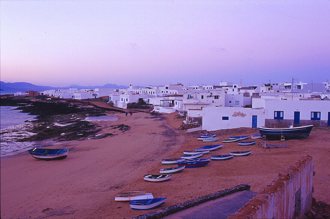 Fishing boats on the beach, Caleta del Sebo, La Graciosa, Canary Islands, Spain