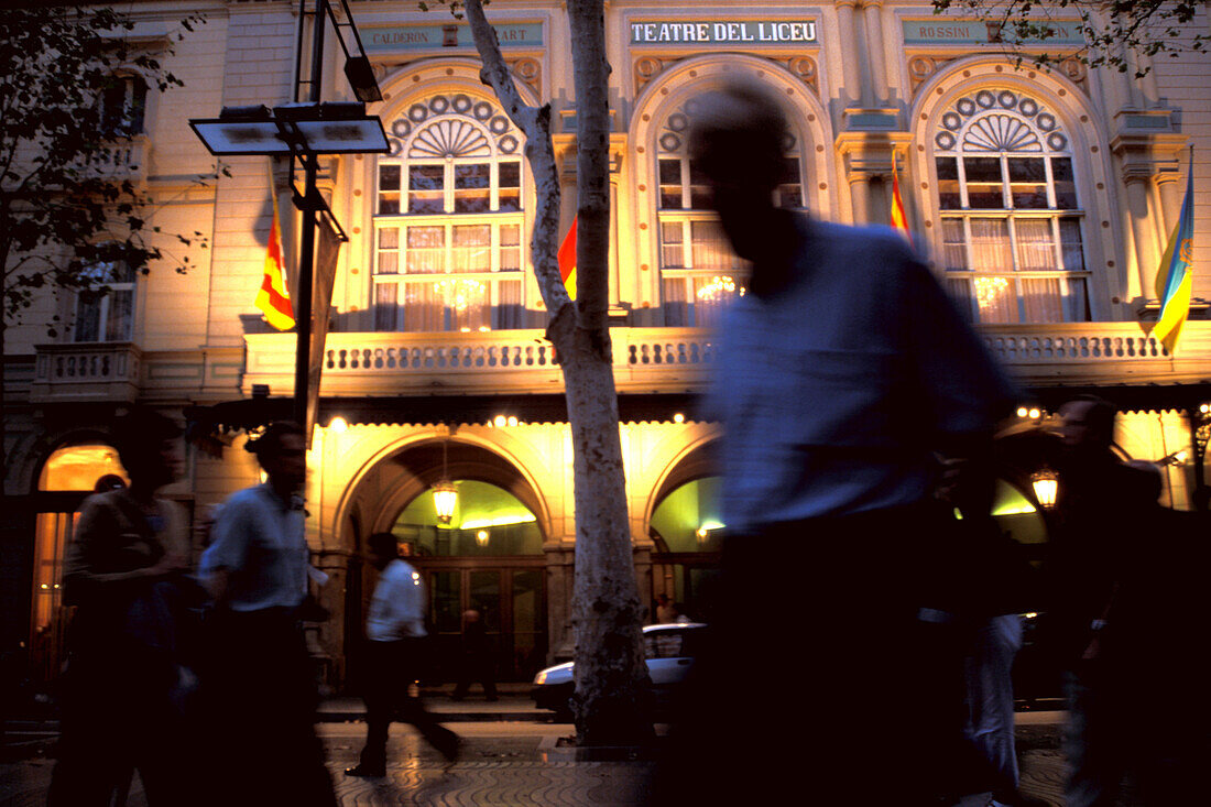 Opera house in the evening light, Teatre del Liceu, Las Ramblas, Barcelona, Spain