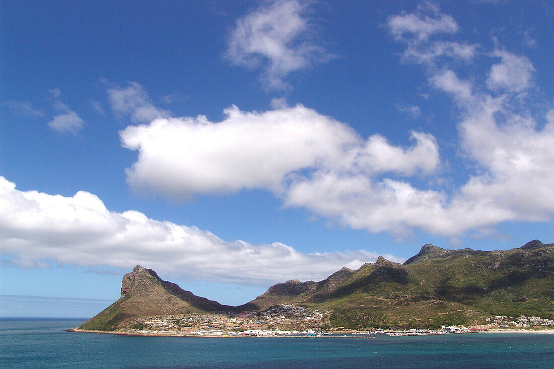 Beach in a bay under clouded sky, Hout Bay, Cape Town, South Africa, Africa