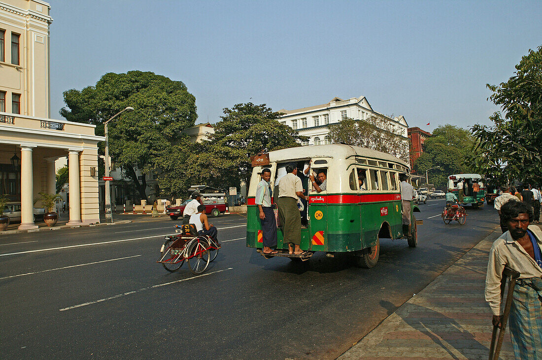 Crowded cit bus, Yangon, public transport, city bus in Yangon