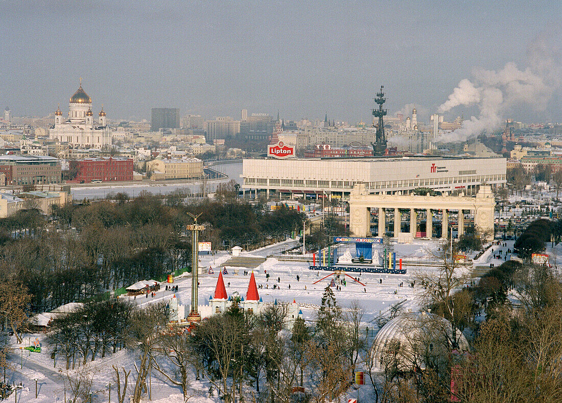 Blick über Moskau und Gorki Park, Moskau, Russland