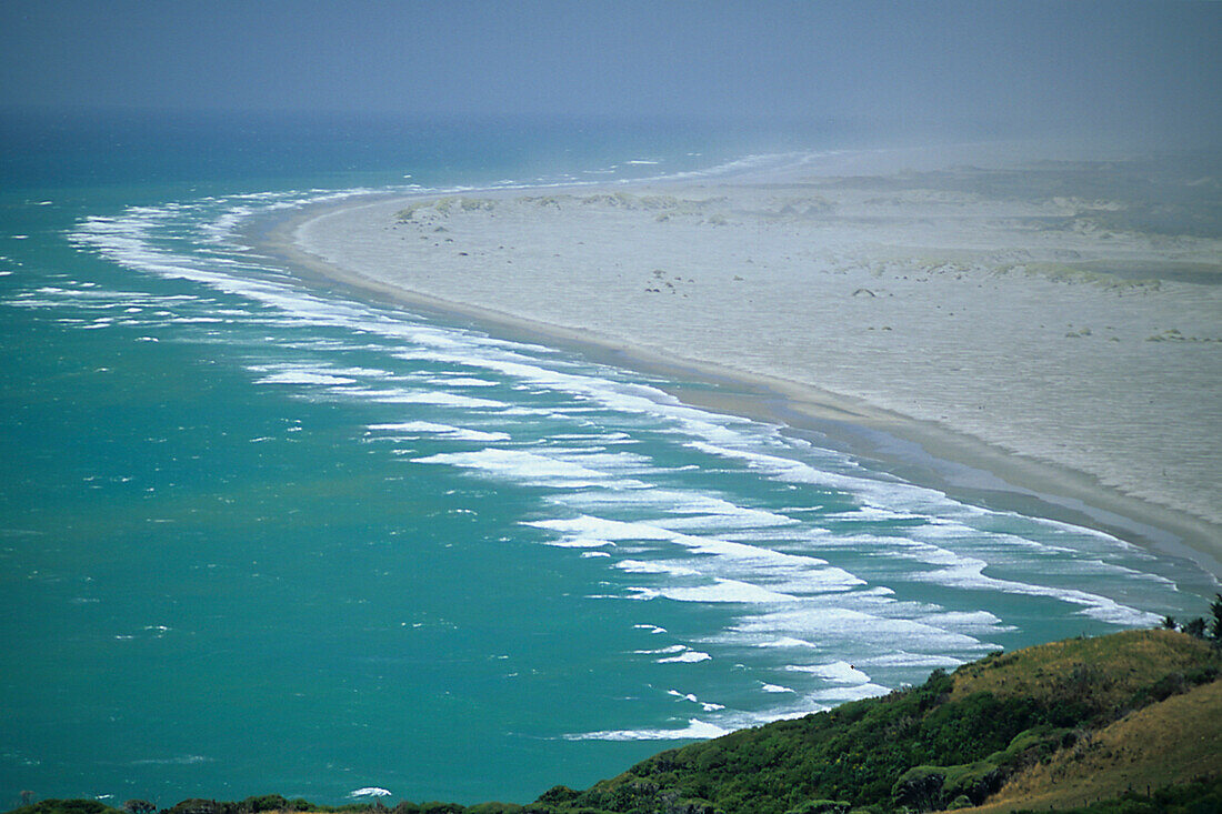 Farewell Spit, view of tongue of land in the Tasman Sea, New Zealand, Oceania