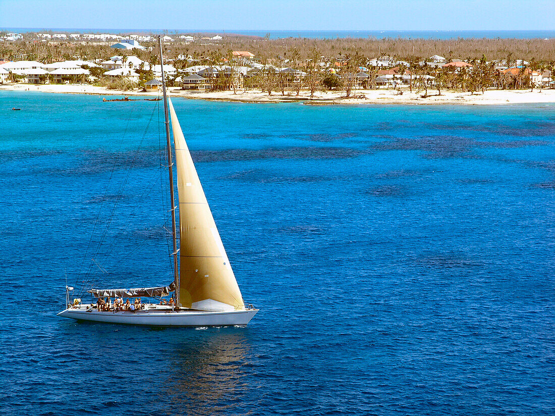 Sailboat near Grand Cayman Island, Grand Cayman, Carribean Sea, Middle America