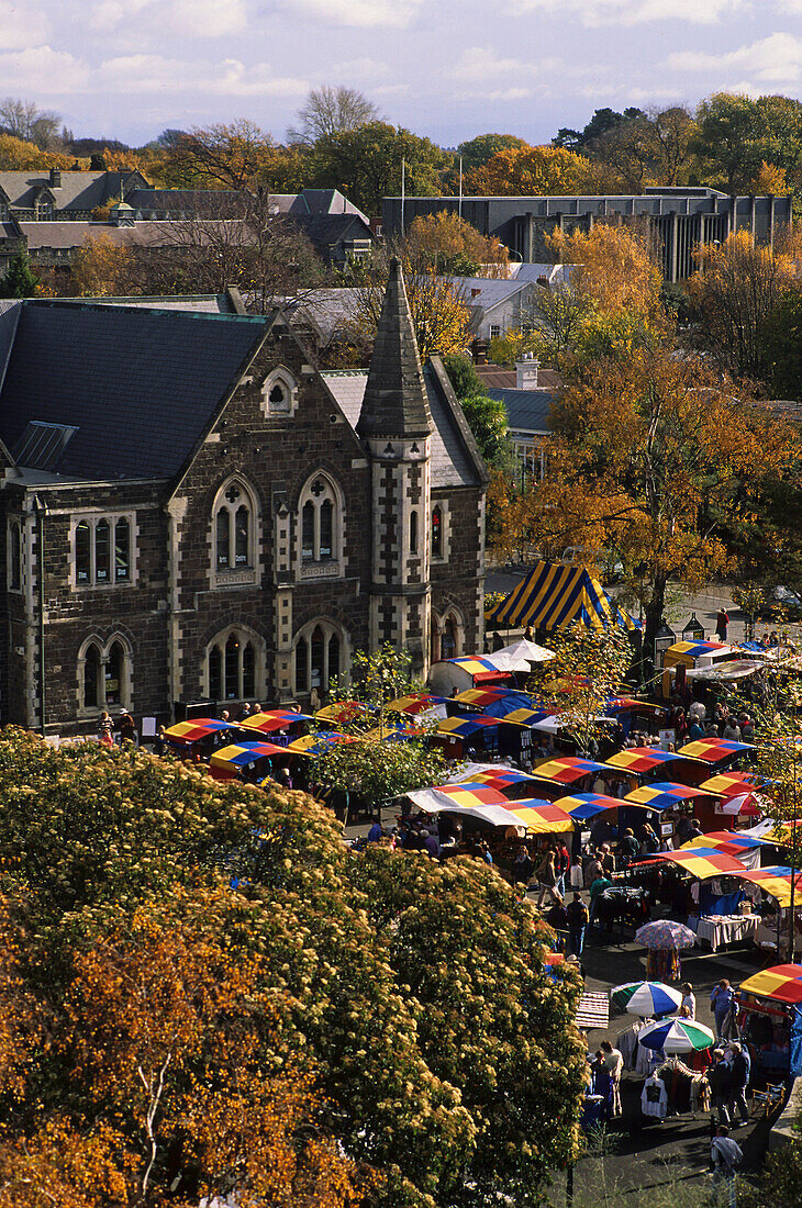View of stalls at the crafts market at Christchurch, South Island, New Zealand, Oceania