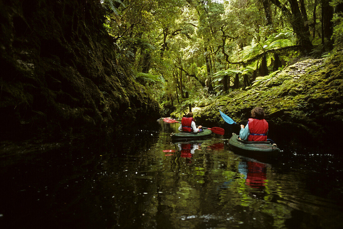 People kayaking in Opara Basin, Box Canyon, West Coast, South Island, New Zealand, Oceania