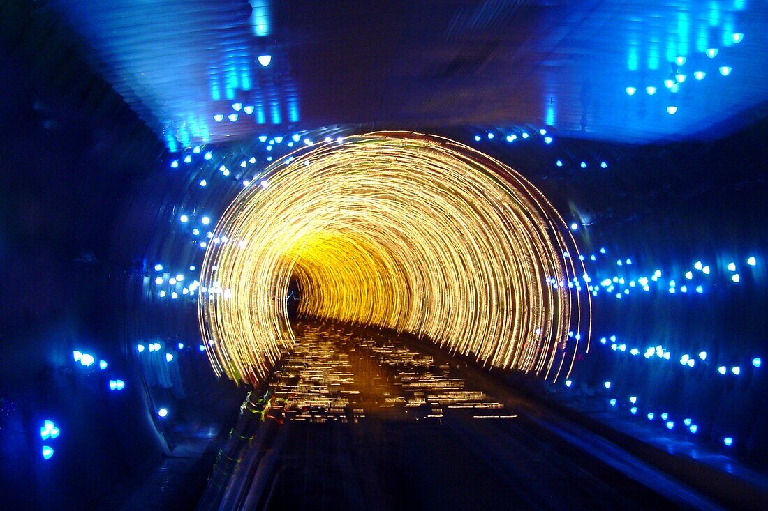 Interior view of the tunnel between Bund and Pudong, Shanghai, China, Asia